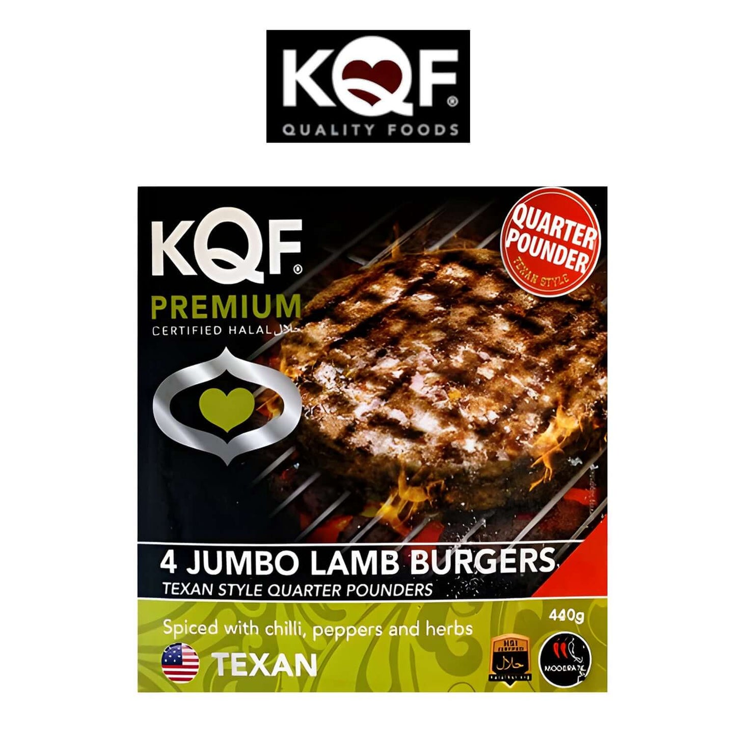 Freshco KQF 4 Jumbo Lamb Burgers with Texan Spice - Halal - KQF - Freshco