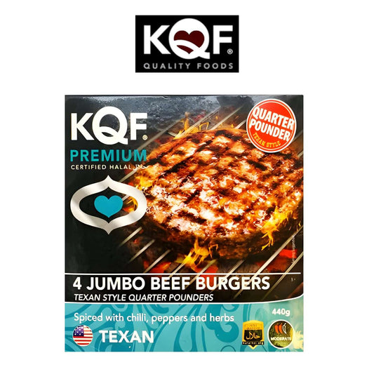 Freshco KQF 4 Halal Jumbo Beef Burgers with Texan Style - KQF - Freshco