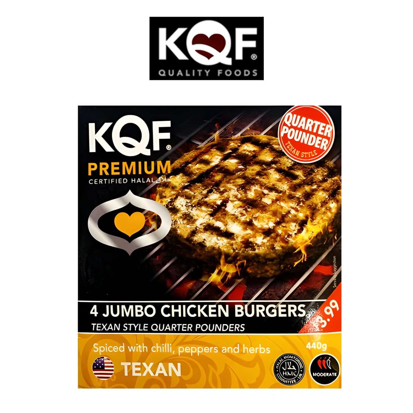 Freshco KQF 4 Jumbo Chicken Burgers with Texan Spice - Halal - KQF - Freshco