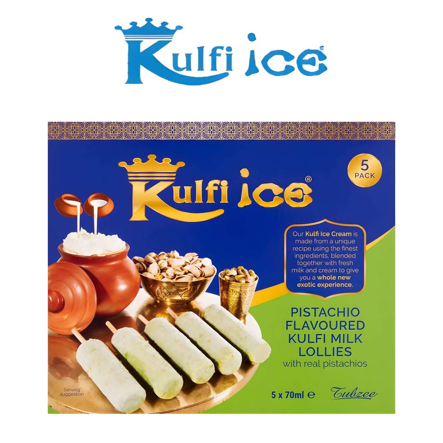 Freshco Kulfi Ice Pistachio Flavoured Kulfi Milk Lollies 5 x 70ml - Kulfi - Freshco